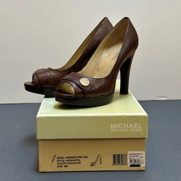 Michael Kors "Harness Open Toe" Chocolate Heels - Picture 1 of 12